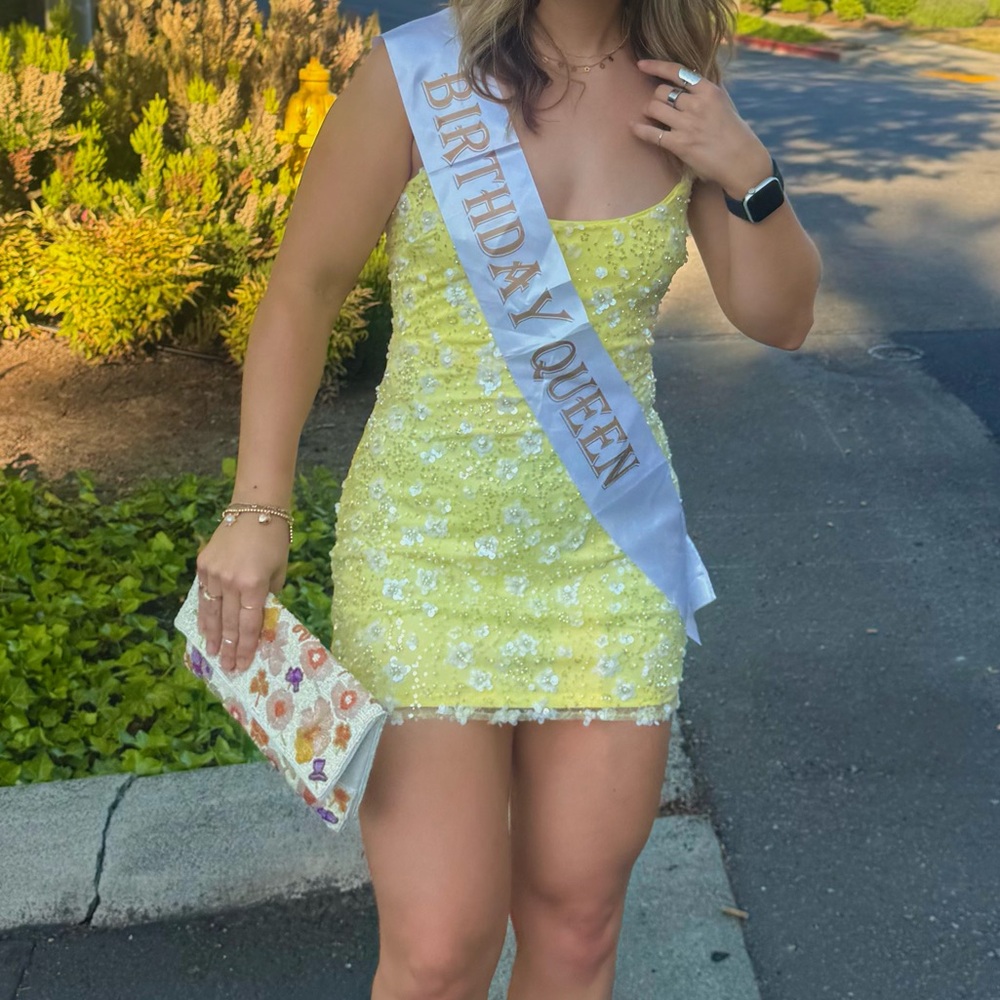 Lulu's Yellow Sequin Mini Dress